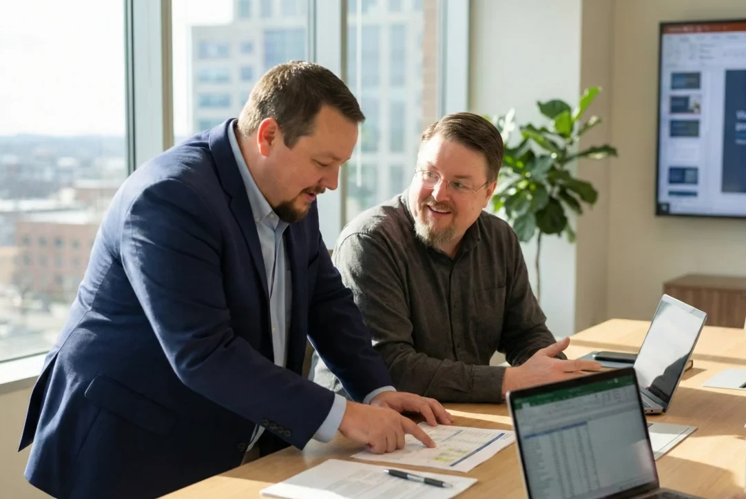 Co-founders Jamieson and Joshua Smith collaborating on client solutions