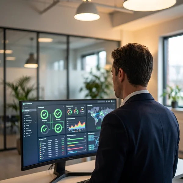 Person reviewing IT health assessment report on screen
