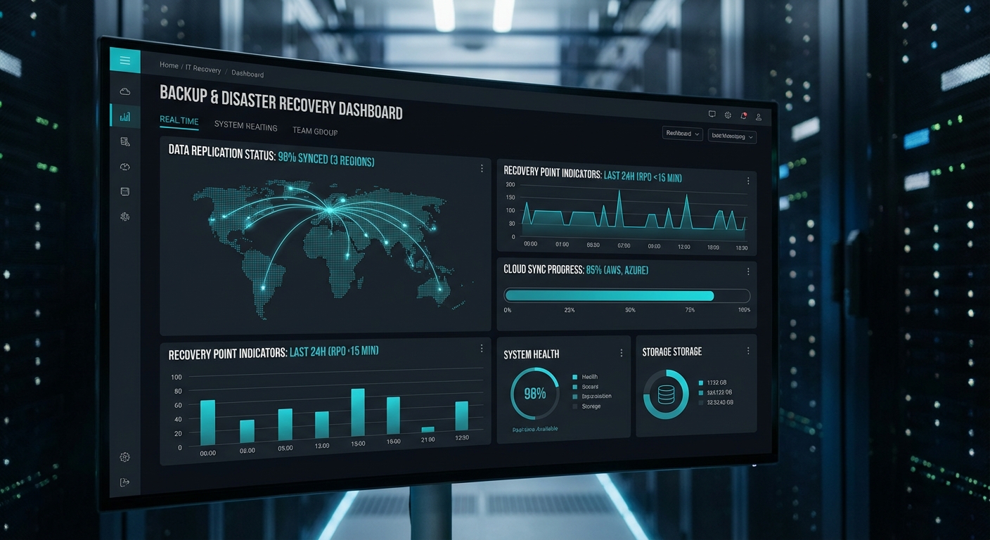 Backup and disaster recovery dashboard showing data protection status