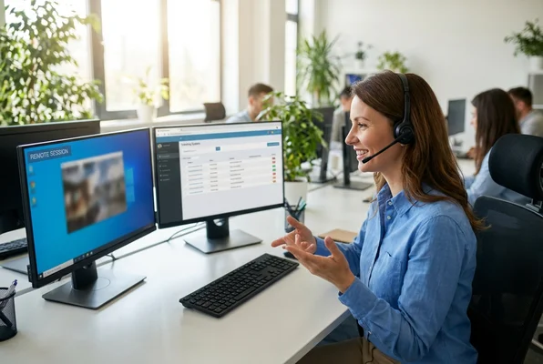 Help desk technician assisting remote client